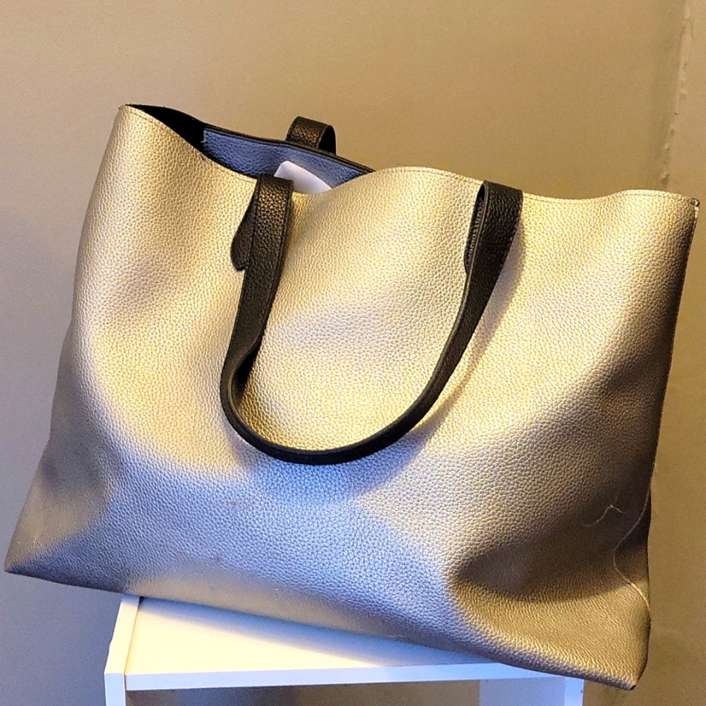 Large silver tote bag